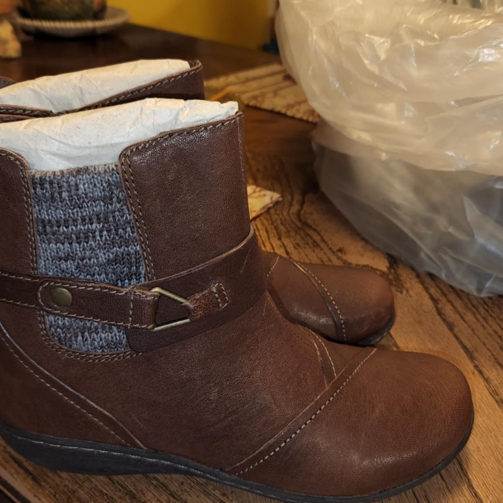 Clarks Dark Brown Ankle Boots with Knit Detail